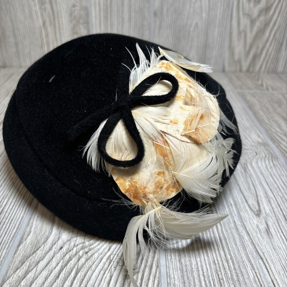Vintage Women's‎ Black Genuine Velour Feather Hat Wedding Derby Church Repair